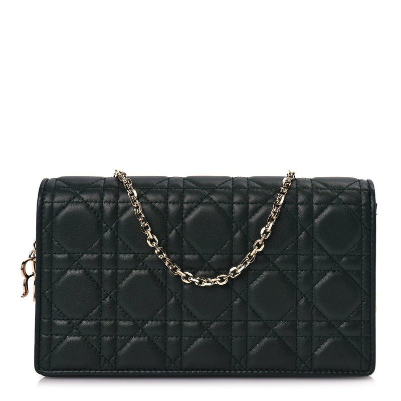  Christian Dior Lambskin Cannage Lady Dior Pouch Dark Green