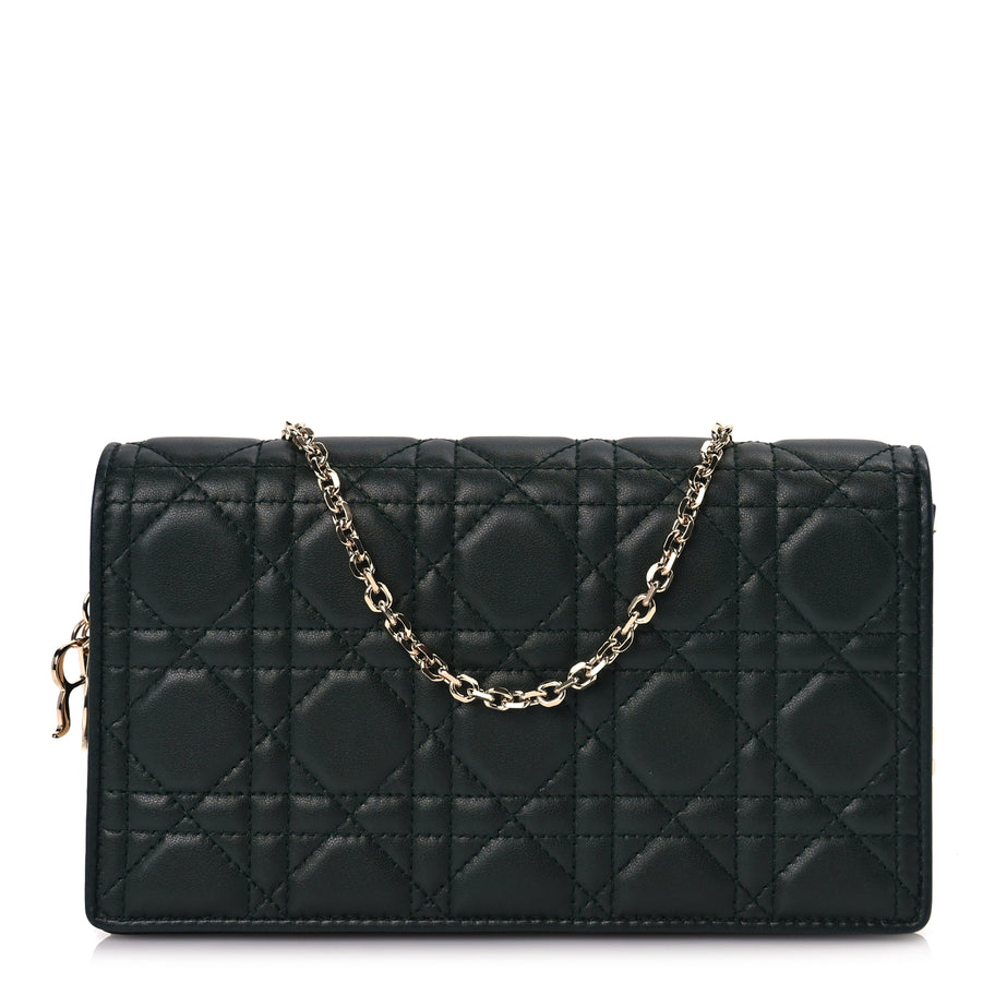 Christian Dior Lambskin Cannage Lady Dior Pouch Dark Green Image 1