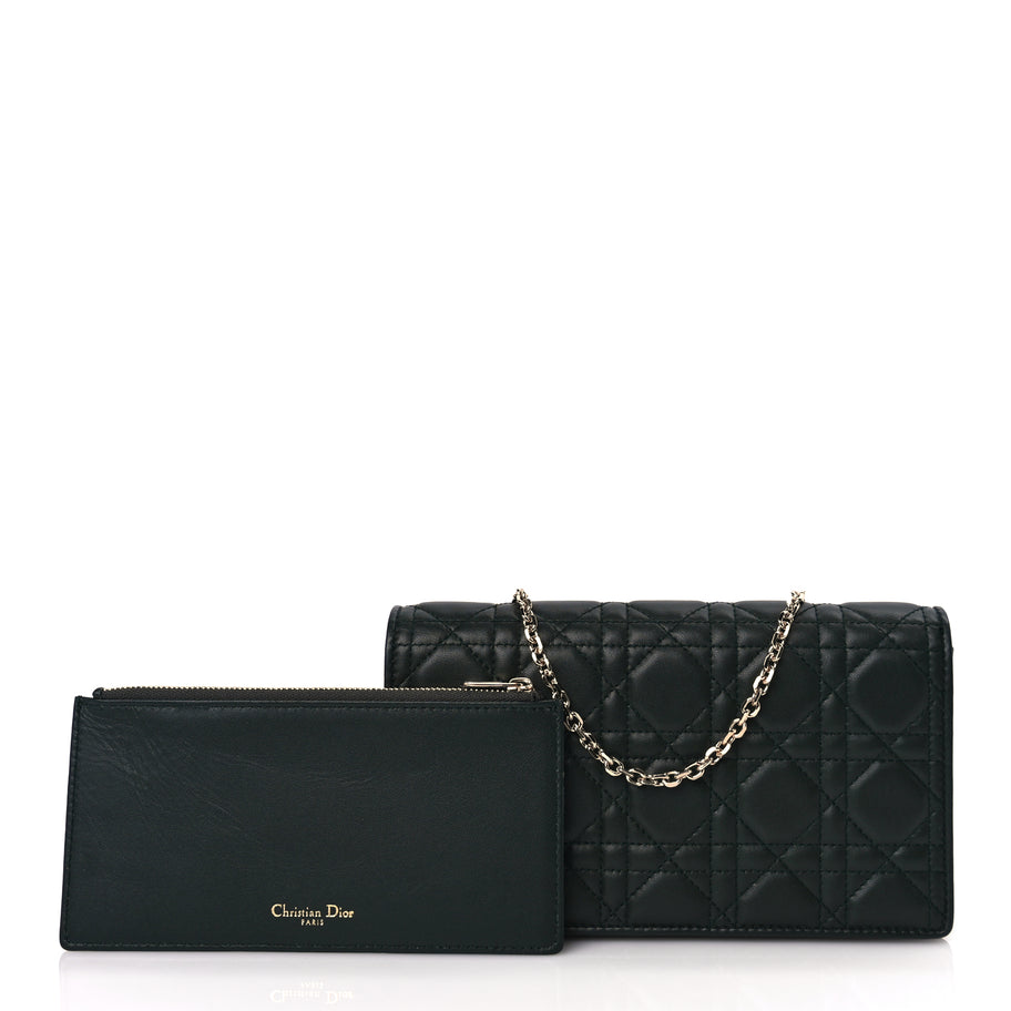 Christian Dior Lambskin Cannage Lady Dior Pouch Dark Green Image 2