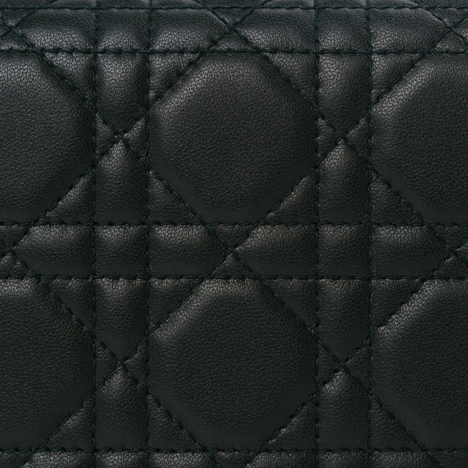 Christian Dior Lambskin Cannage Lady Dior Pouch Dark Green Image 7