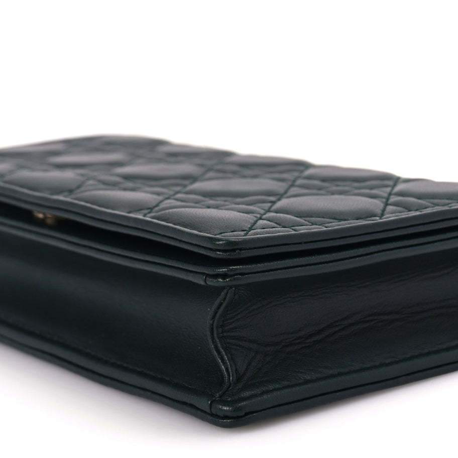 Christian Dior Lambskin Cannage Lady Dior Pouch Dark Green Image 8