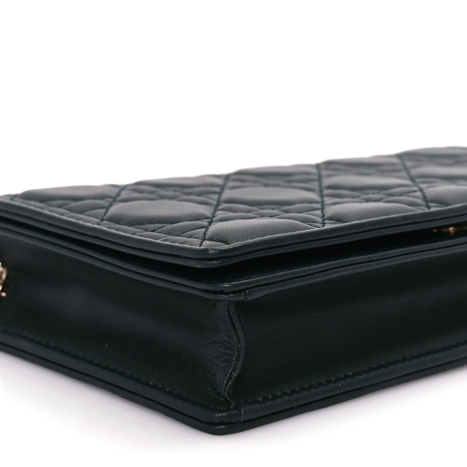 Christian Dior Lambskin Cannage Lady Dior Pouch Dark Green Image 9