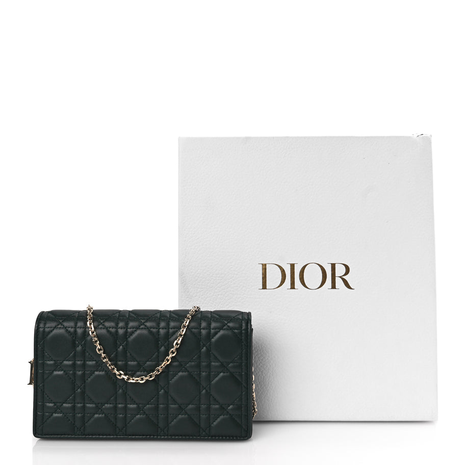Christian Dior Lambskin Cannage Lady Dior Pouch Dark Green Image 10