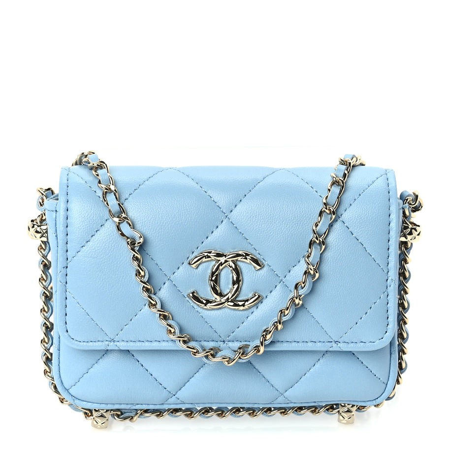 Chanel Lambskin Quilted CC Clutch With Chain Light Blue Image 1