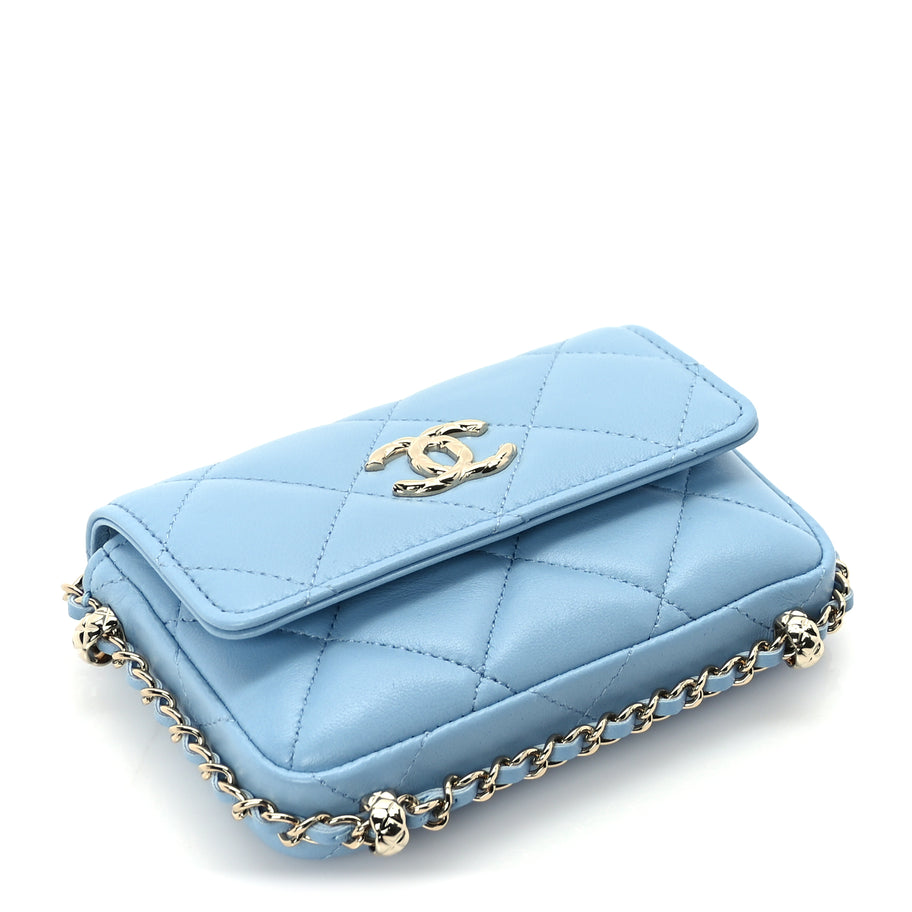 Chanel Lambskin Quilted CC Clutch With Chain Light Blue Image 3