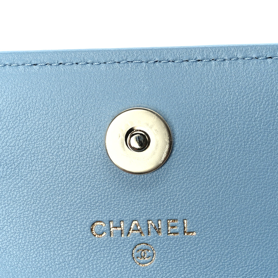 Chanel Lambskin Quilted CC Clutch With Chain Light Blue Image 5