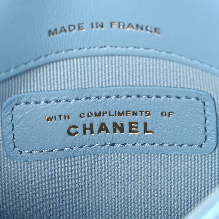 Chanel Lambskin Quilted CC Clutch With Chain Light Blue Image 6