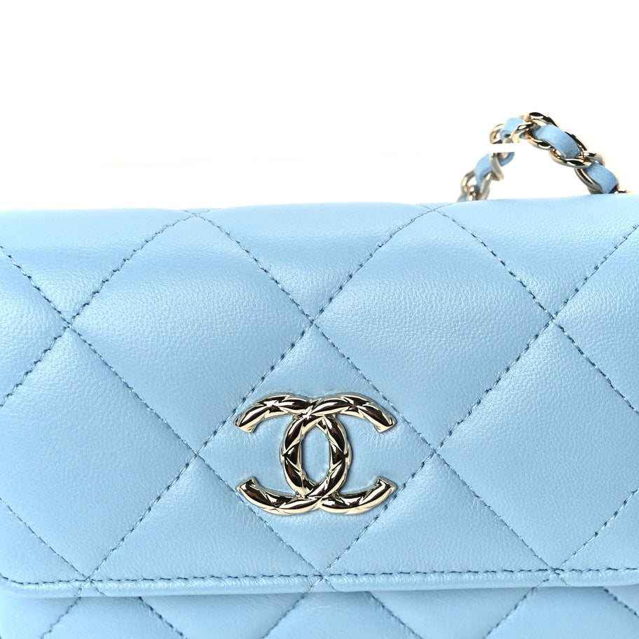 Chanel Lambskin Quilted CC Clutch With Chain Light Blue Image 8
