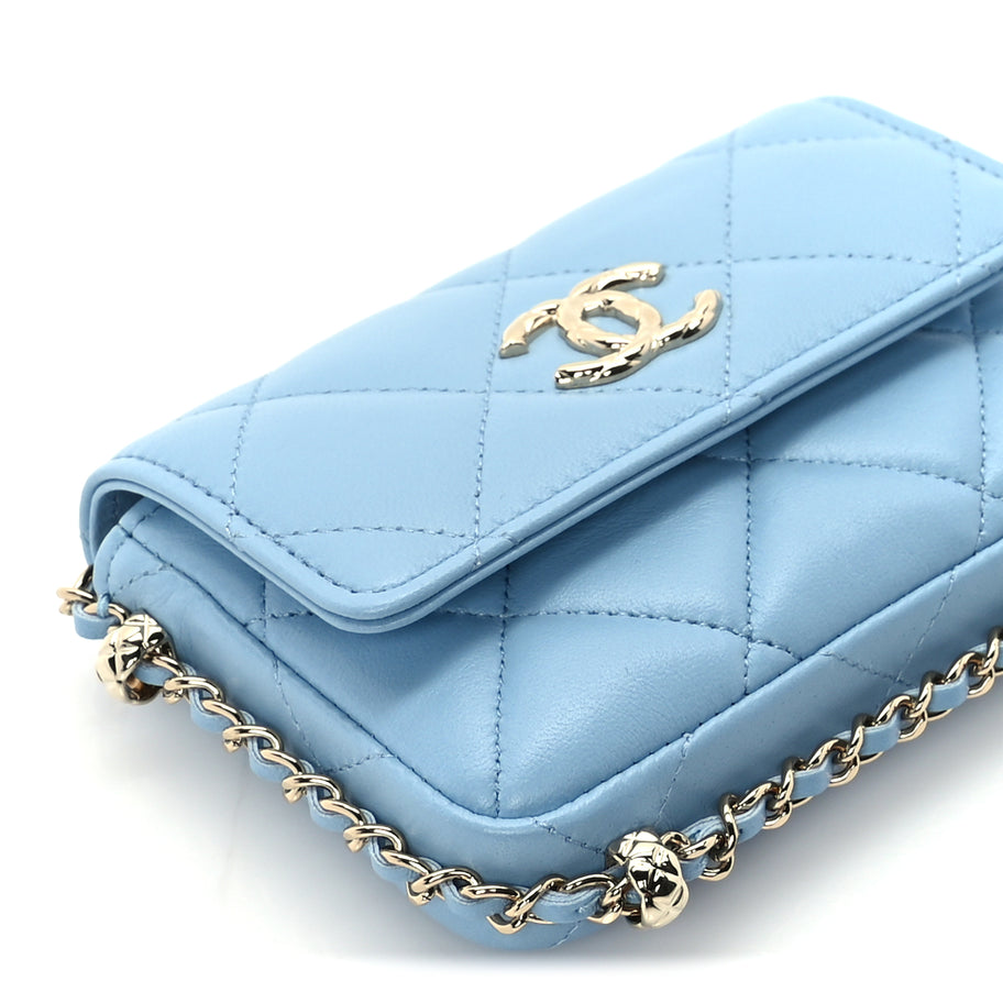 Chanel Lambskin Quilted CC Clutch With Chain Light Blue Image 9