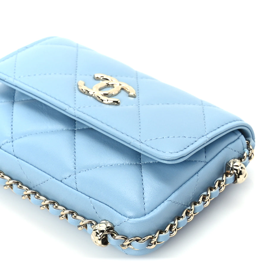 Chanel Lambskin Quilted CC Clutch With Chain Light Blue Image 10