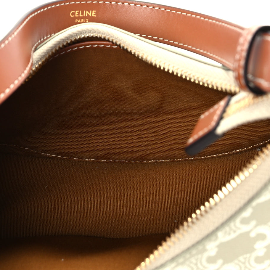Celine Canvas Calfskin Ava Triomphe Shoulder Bag Grege Image 4