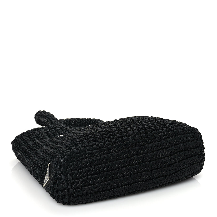 Prada Yarn Raffia Effect Crochet Small Logo Tote Black Image 3