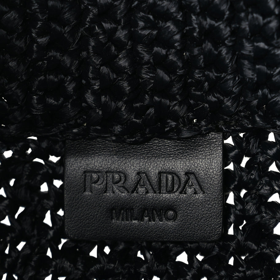 Prada Yarn Raffia Effect Crochet Small Logo Tote Black Image 5