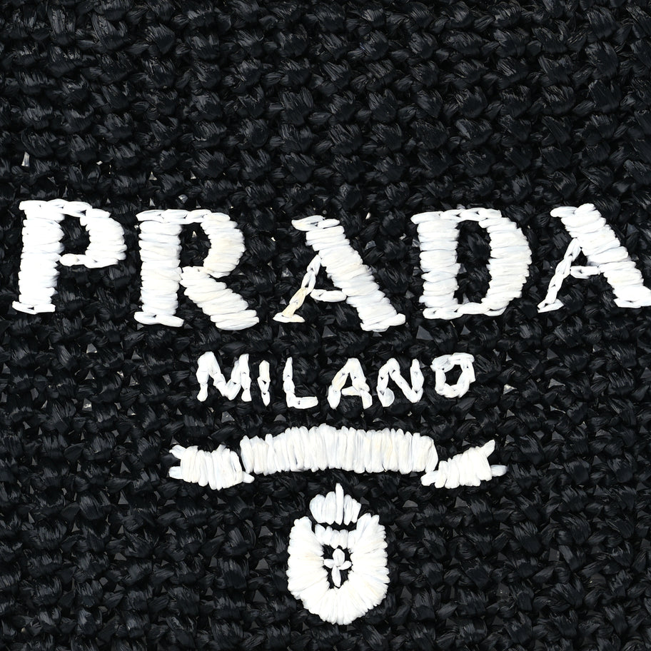 Prada Yarn Raffia Effect Crochet Small Logo Tote Black Image 6