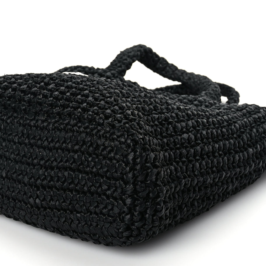 Prada Yarn Raffia Effect Crochet Small Logo Tote Black Image 8