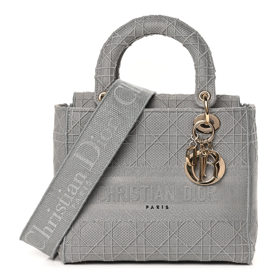 Christian Dior Canvas Embroidered Cannage Lady D-Lite Gray Image 1