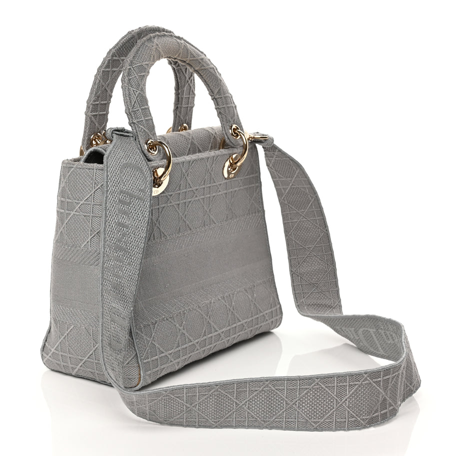 Christian Dior Canvas Embroidered Cannage Lady D-Lite Gray Image 2