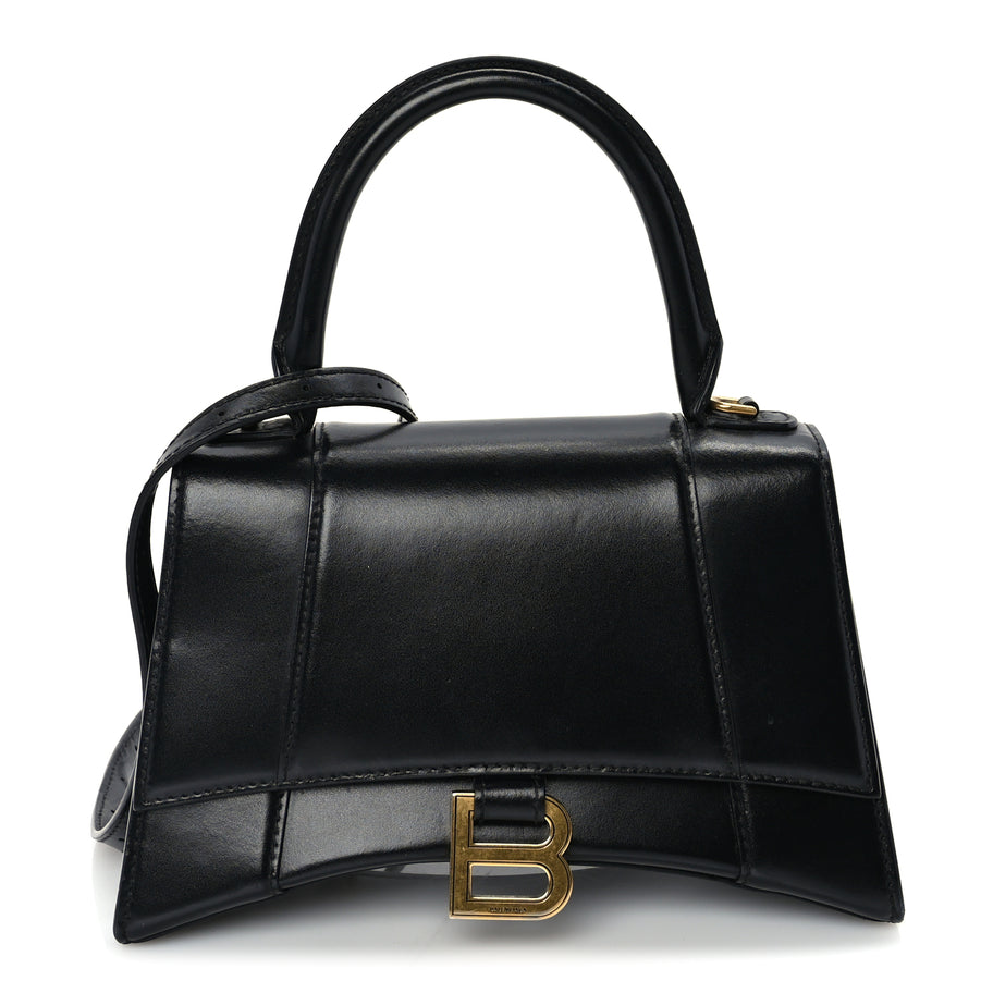 Balenciaga Shiny Box Calfskin Small Hourglass Top Handle Bag  Black Image 1