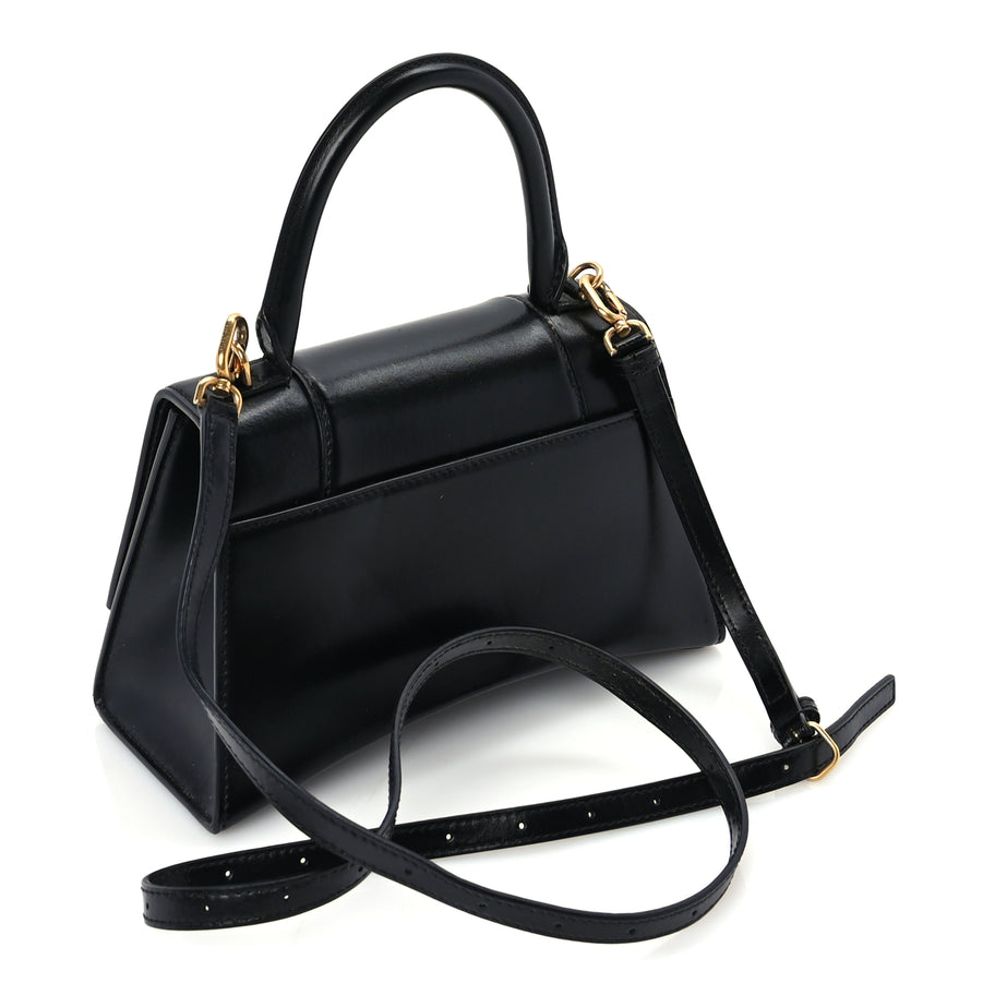 Balenciaga Shiny Box Calfskin Small Hourglass Top Handle Bag  Black Image 2