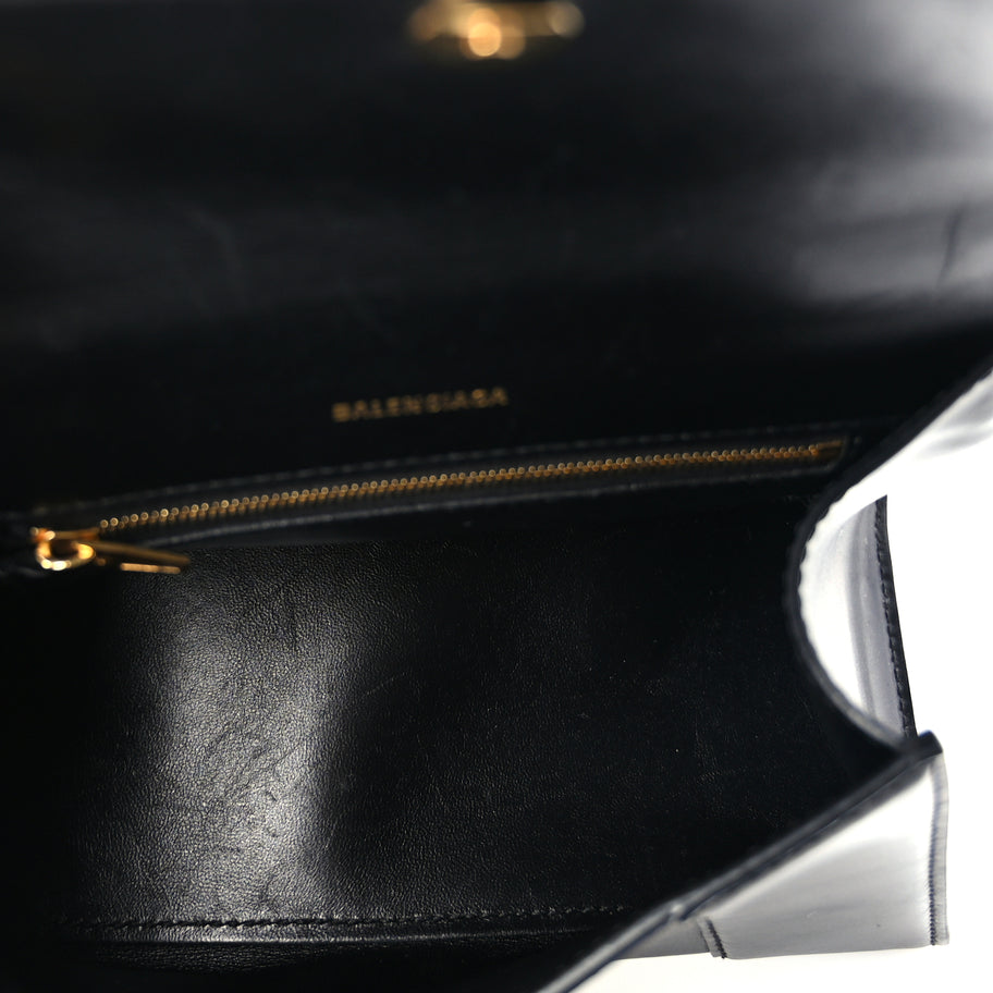 Balenciaga Shiny Box Calfskin Small Hourglass Top Handle Bag  Black Image 4