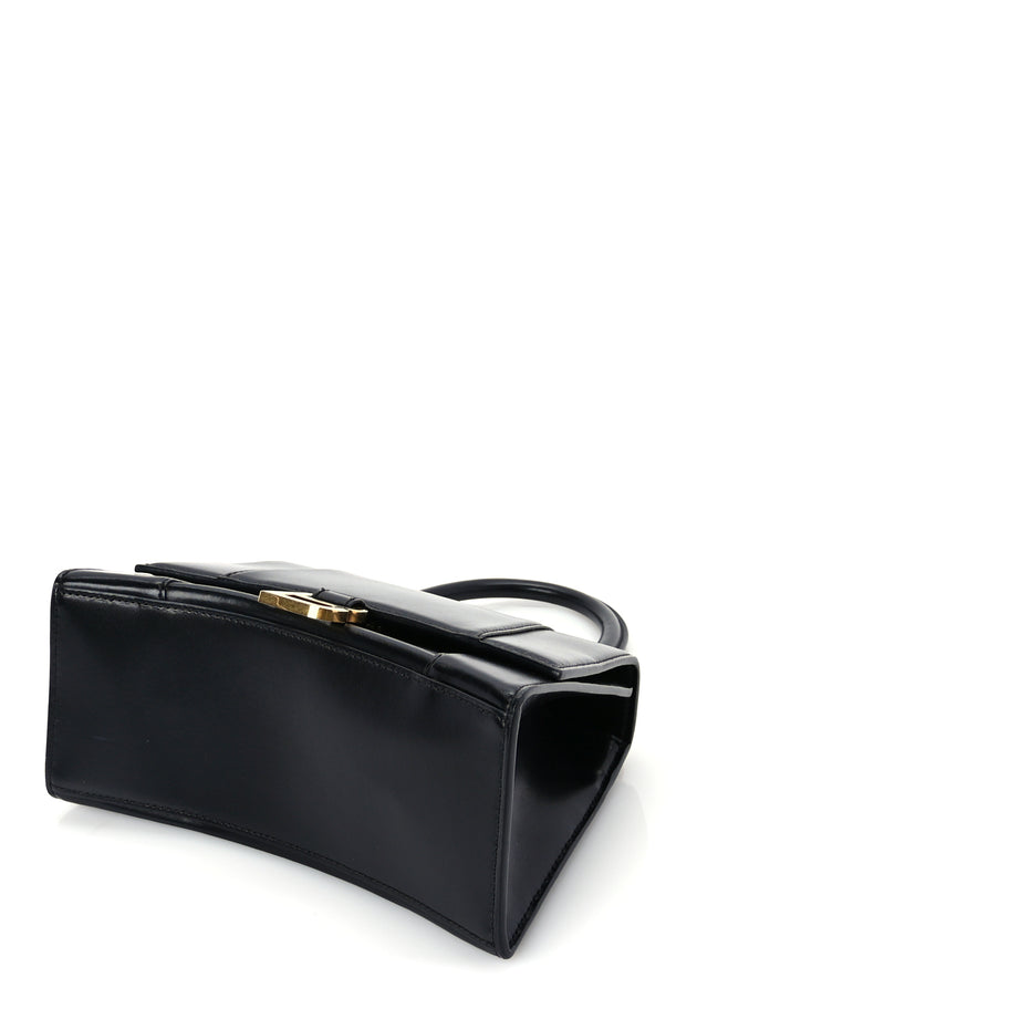 Balenciaga Shiny Box Calfskin Small Hourglass Top Handle Bag  Black Image 8