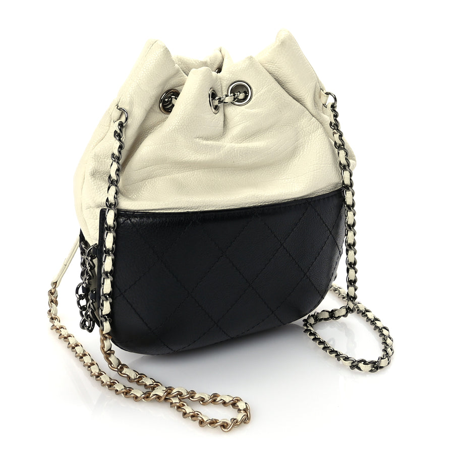 Chanel Aged Calfskin Quilted Small Gabrielle Bucket White Black Image 2