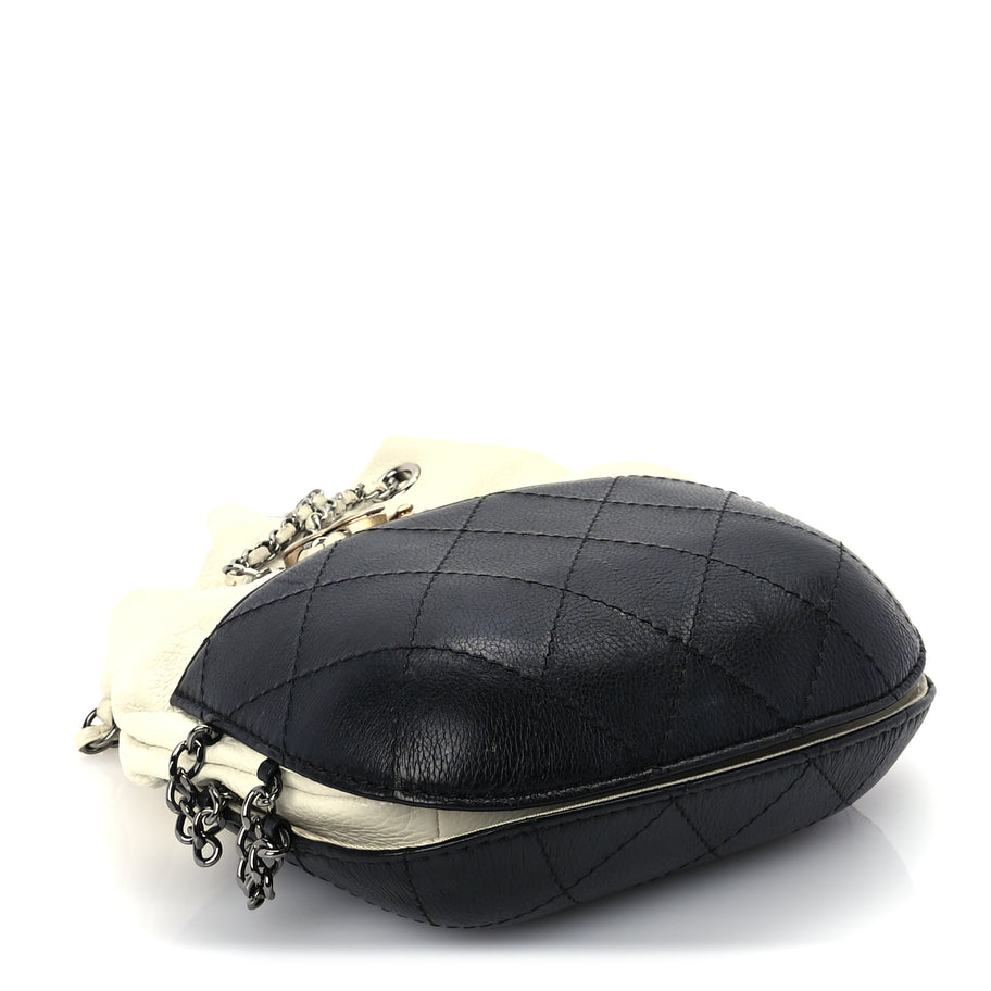 Chanel Aged Calfskin Quilted Small Gabrielle Bucket White Black Image 3