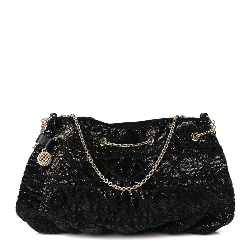  Christian Dior Embroidered Beaded Dream Bucket Bag  Black