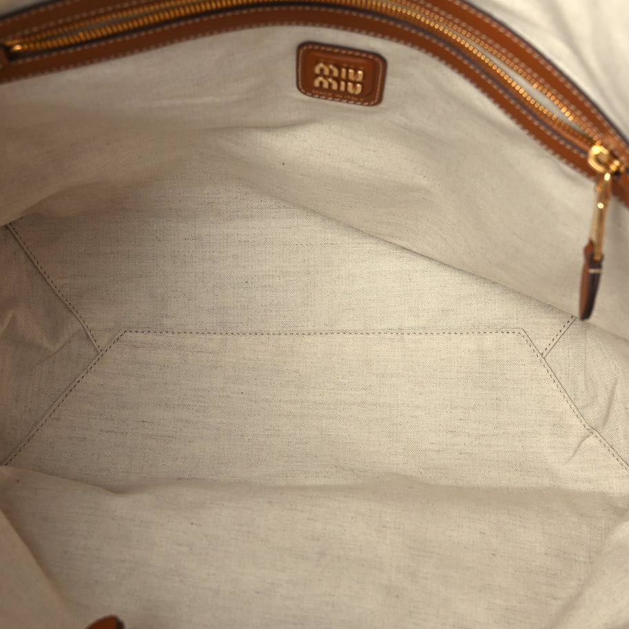 Miu Miu Nappa Large Ivy Tote Bag Cognac Image 4