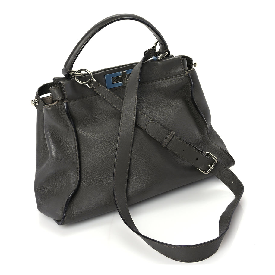 Fendi Vitello Seta Shiny Nappa Medium Peekaboo Iconic Satchel  Carbone Grigio Polvere Image 2