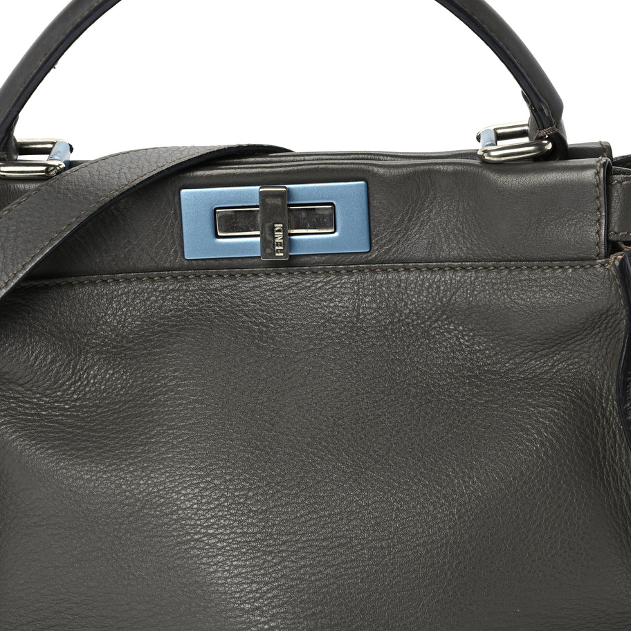 Fendi Vitello Seta Shiny Nappa Medium Peekaboo Iconic Satchel  Carbone Grigio Polvere Image 6