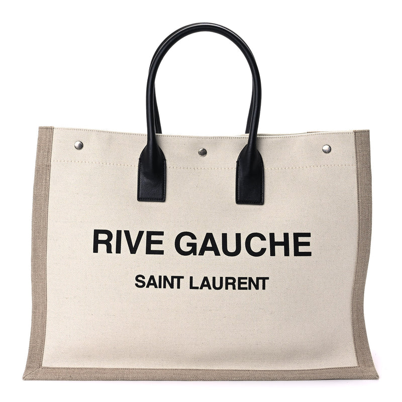  Saint Laurent Linen Calfskin Rive Gauche Tote Optic White