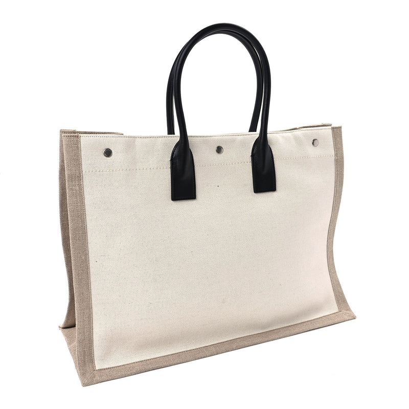  Saint Laurent Linen Calfskin Rive Gauche Tote Optic White