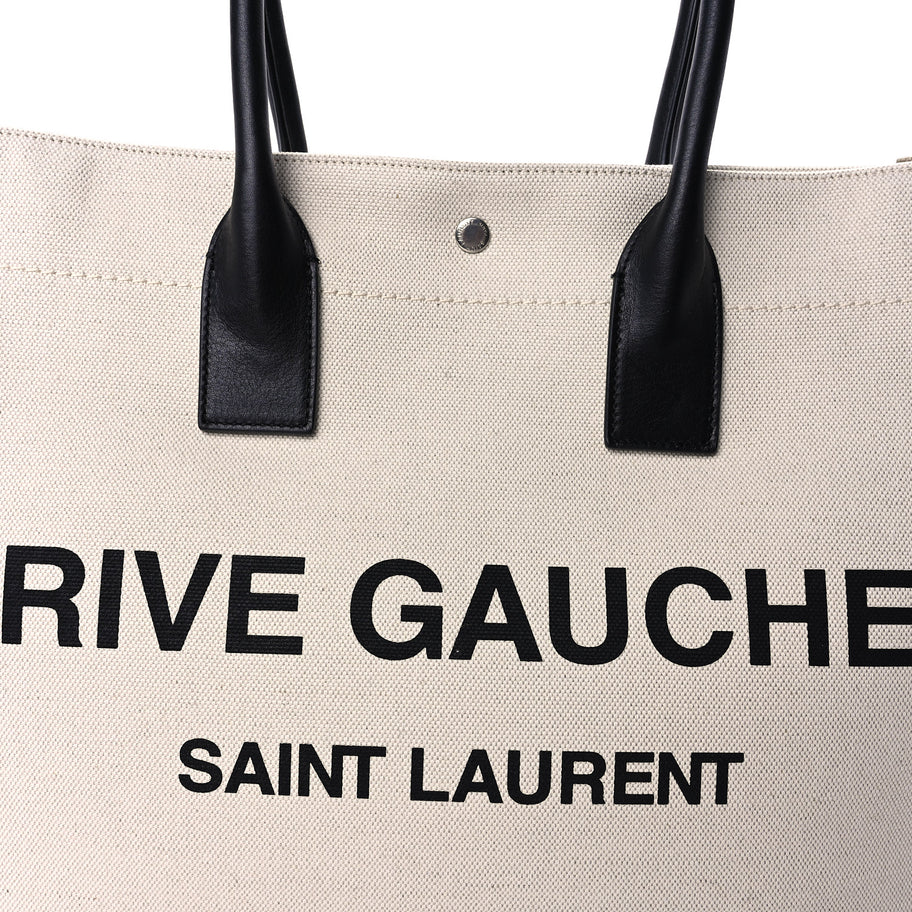 Saint Laurent Linen Calfskin Rive Gauche Tote Optic White Image 6