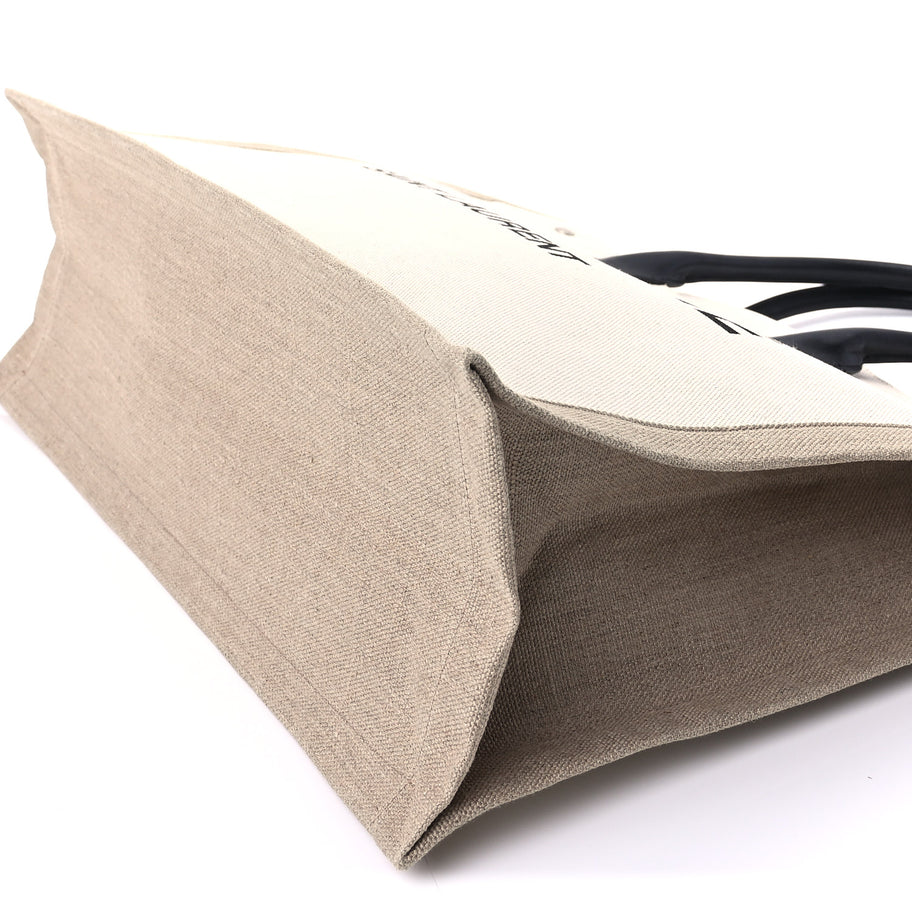 Saint Laurent Linen Calfskin Rive Gauche Tote Optic White Image 8