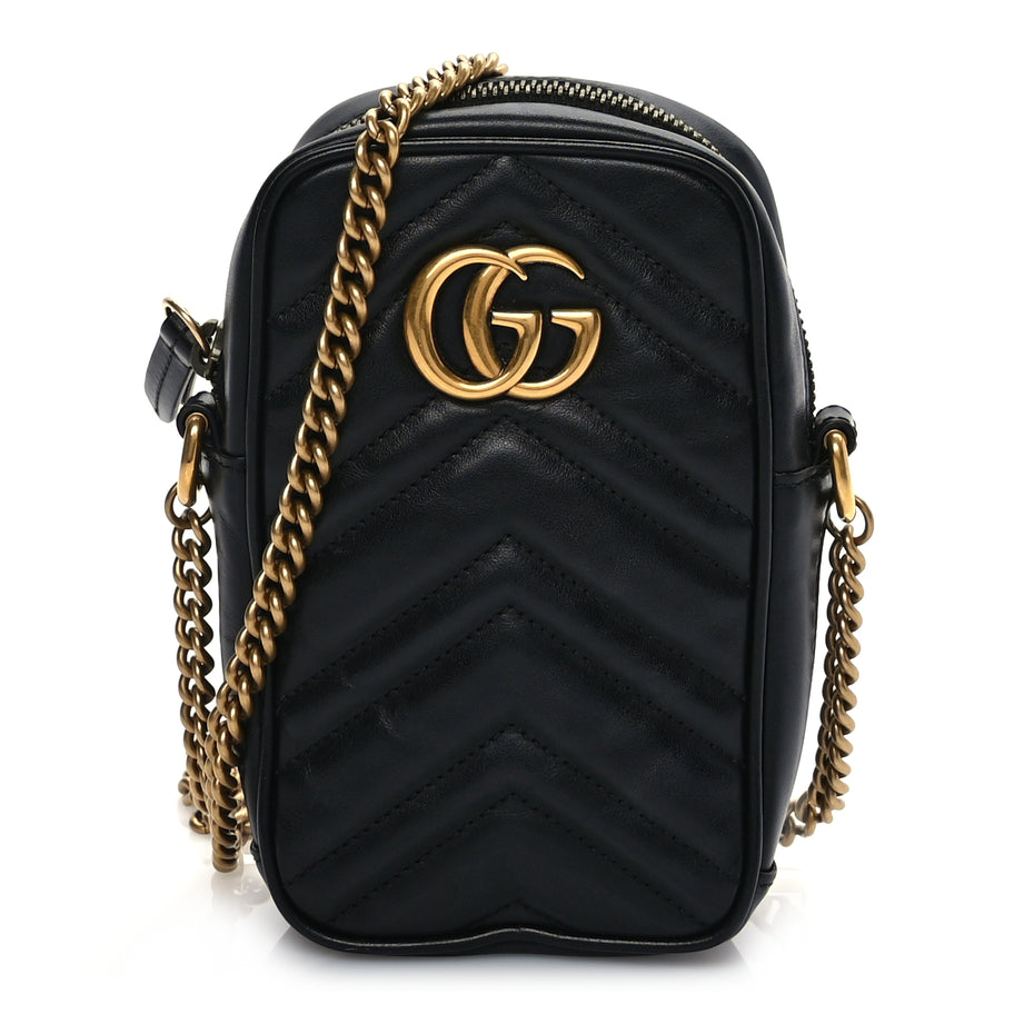 Gucci Calfskin Matelasse Mini GG Marmont Crossbody Bag Black Image 1