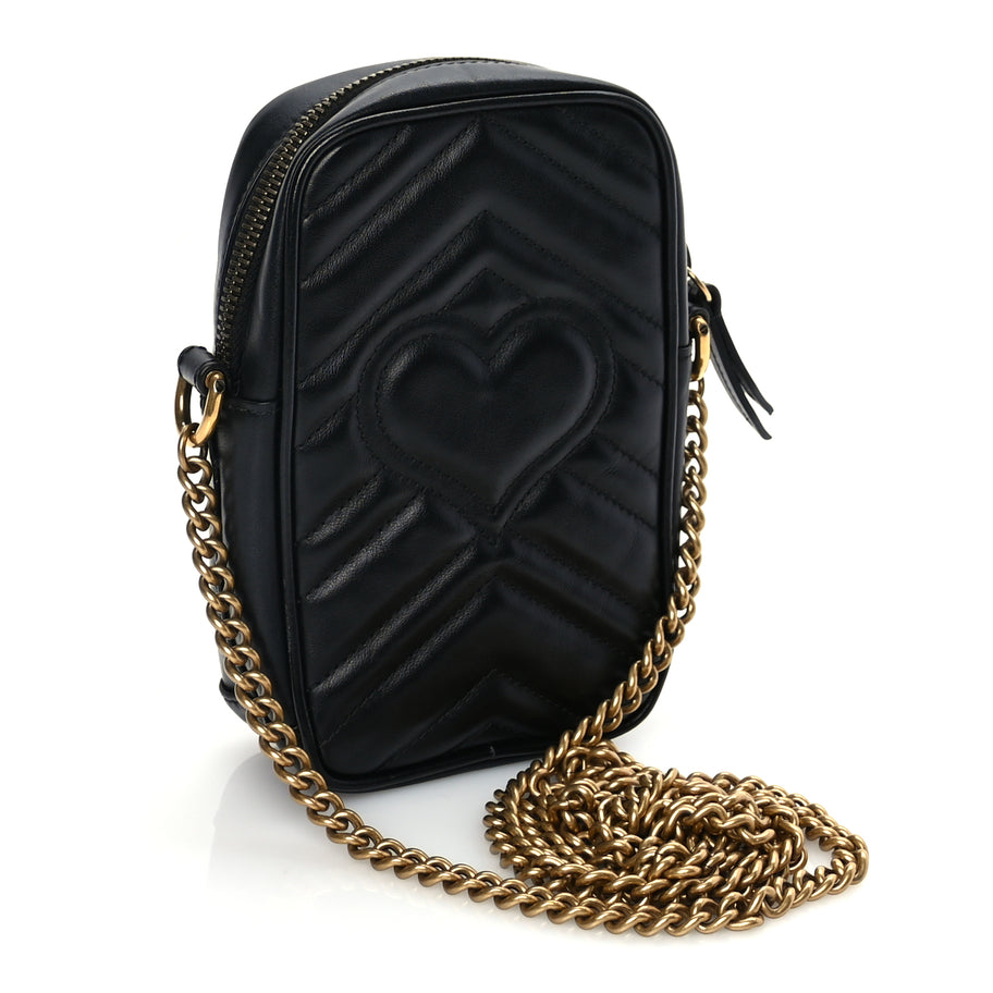Gucci Calfskin Matelasse Mini GG Marmont Crossbody Bag Black Image 2