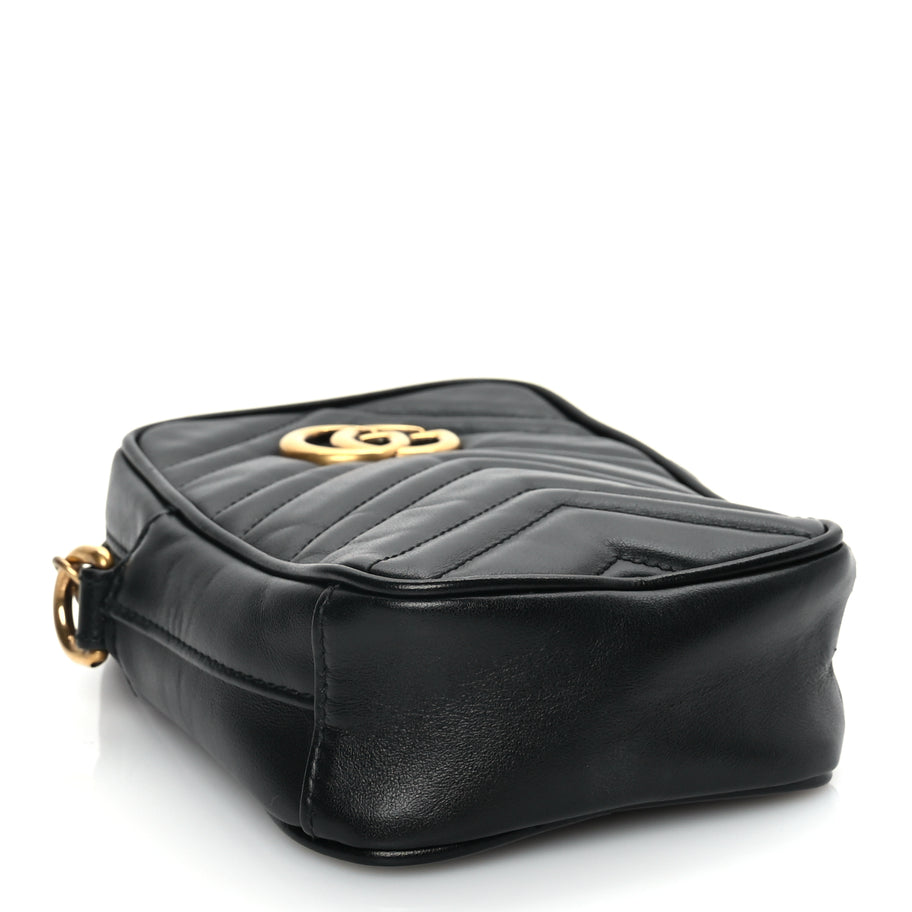 Gucci Calfskin Matelasse Mini GG Marmont Crossbody Bag Black Image 3
