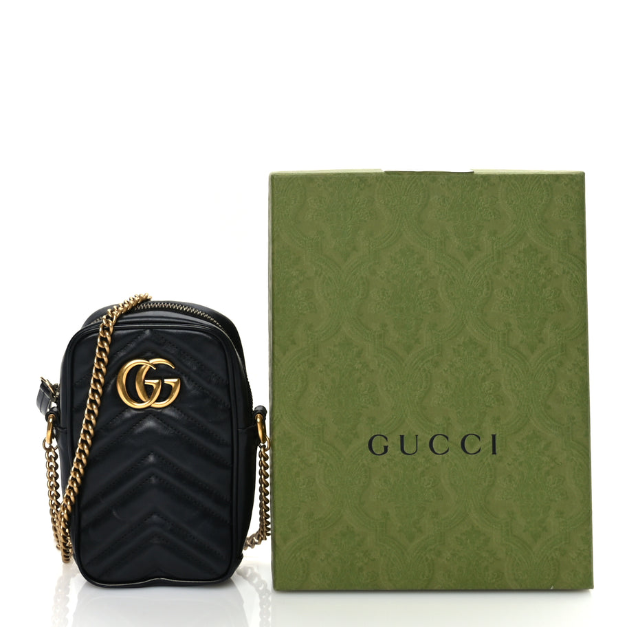 Gucci Calfskin Matelasse Mini GG Marmont Crossbody Bag Black Image 9