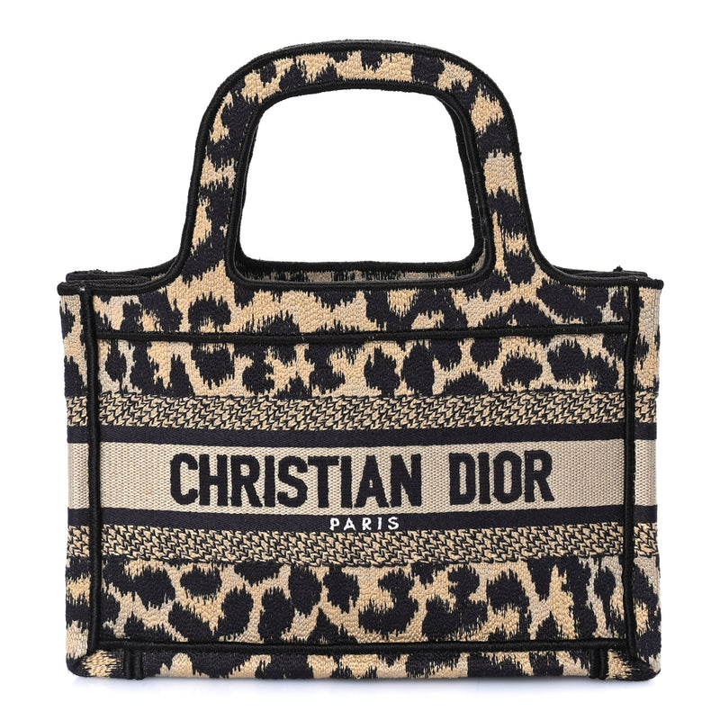  Christian Dior Canvas Mizza Embroidered Mini Leopard Book Tote Beige