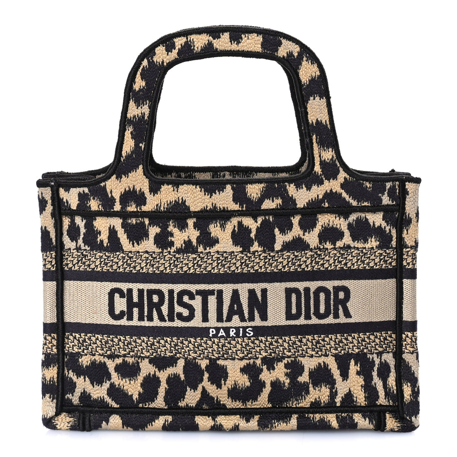 Dior ディオール Christian Dior Canvas Mizza Embroidered Mini Leopard Book Tote