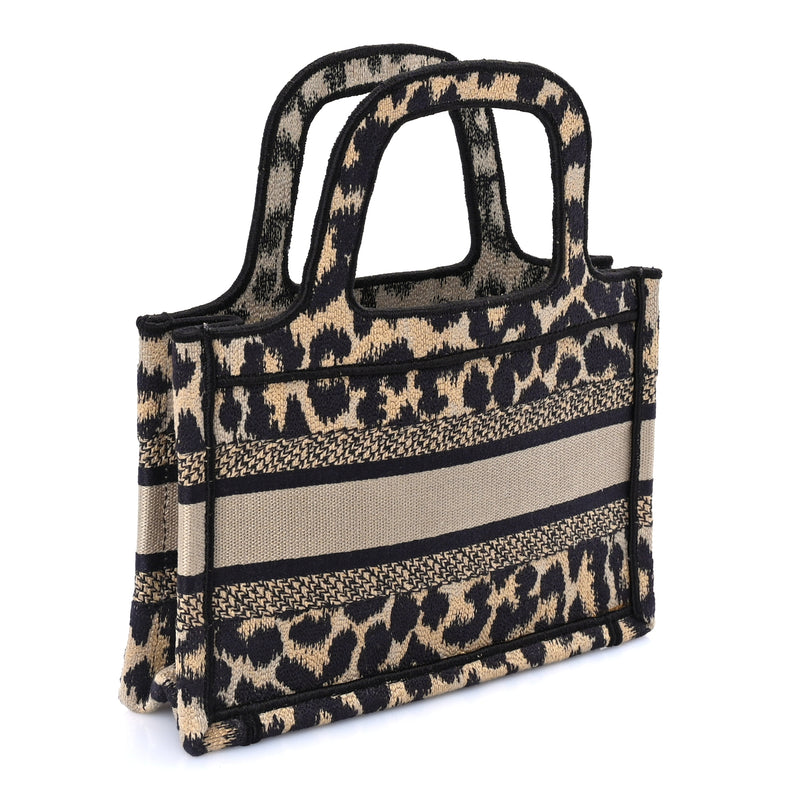  Christian Dior Canvas Mizza Embroidered Mini Leopard Book Tote Beige