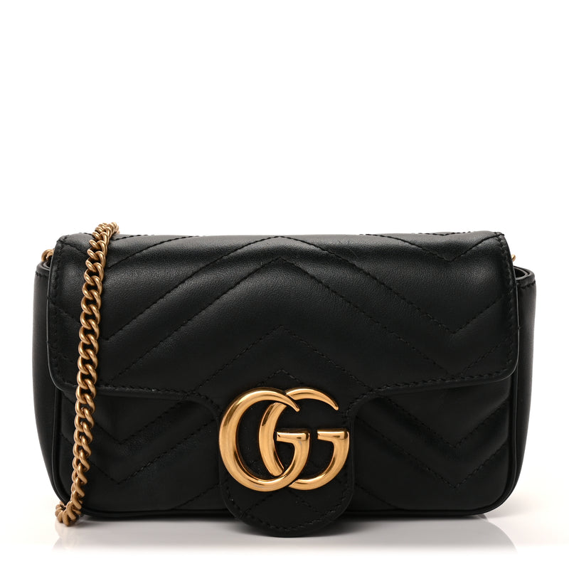  Gucci Calfskin Matelasse Super Mini GG Marmont Shoulder Bag  Black
