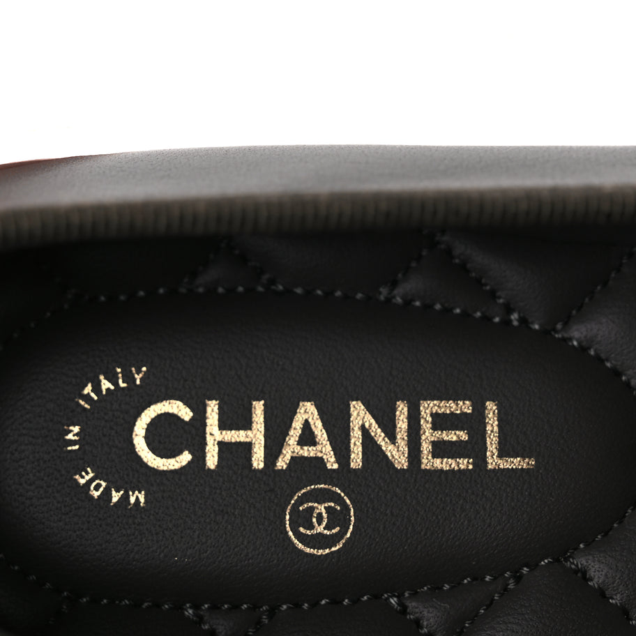 Chanel Lambskin Cap Toe CC Ballerina Flats 37 Dark Grey Image 5