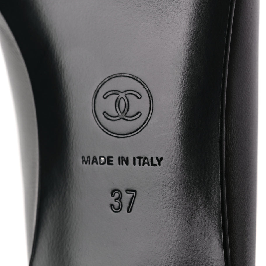 Chanel Lambskin Cap Toe CC Ballerina Flats 37 Dark Grey Image 6