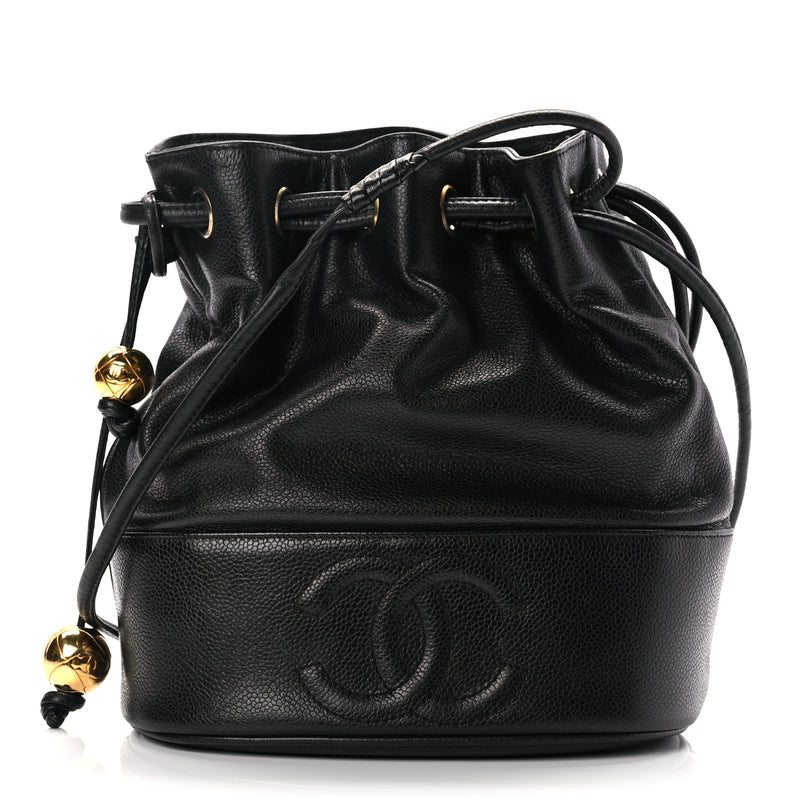  Chanel Caviar CC Drawstring Shoulder Bag Black