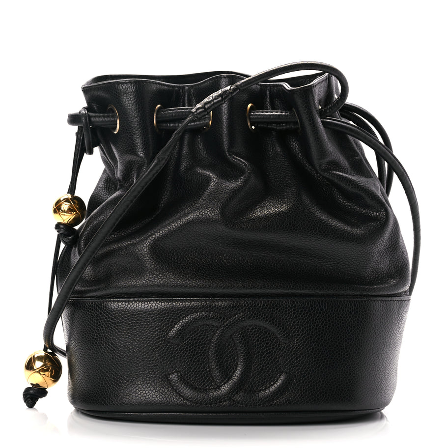 Chanel Caviar CC Drawstring Shoulder Bag Black Image 1