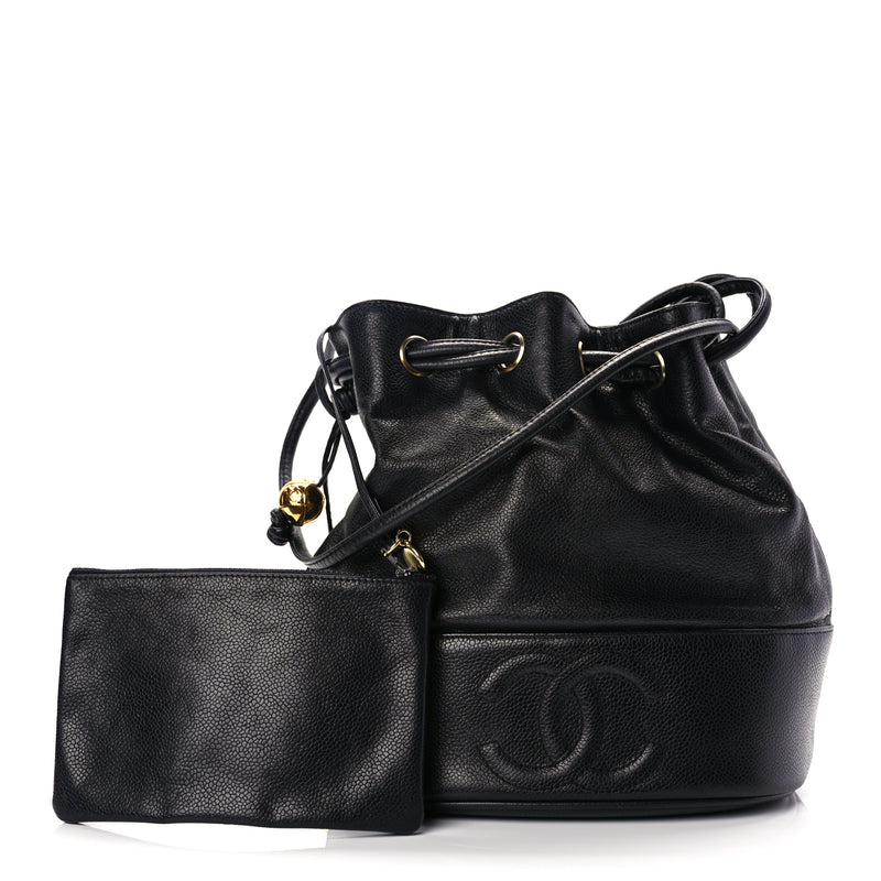  Chanel Caviar CC Drawstring Shoulder Bag Black