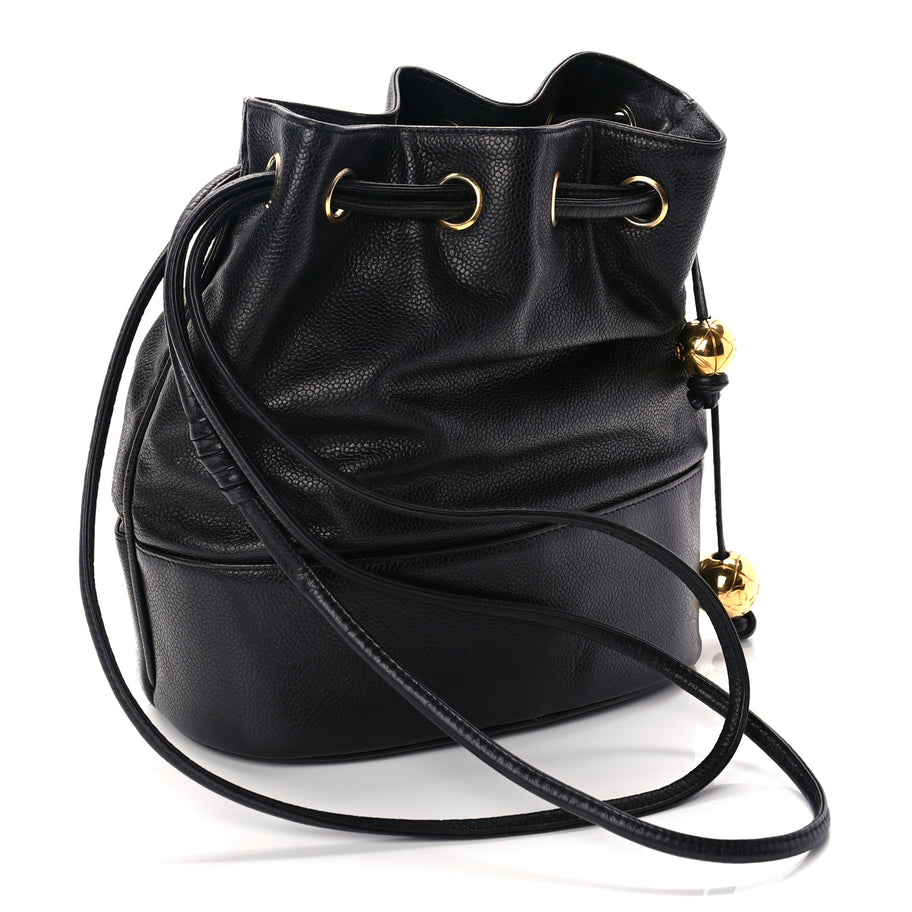 Chanel Caviar CC Drawstring Shoulder Bag Black Image 3