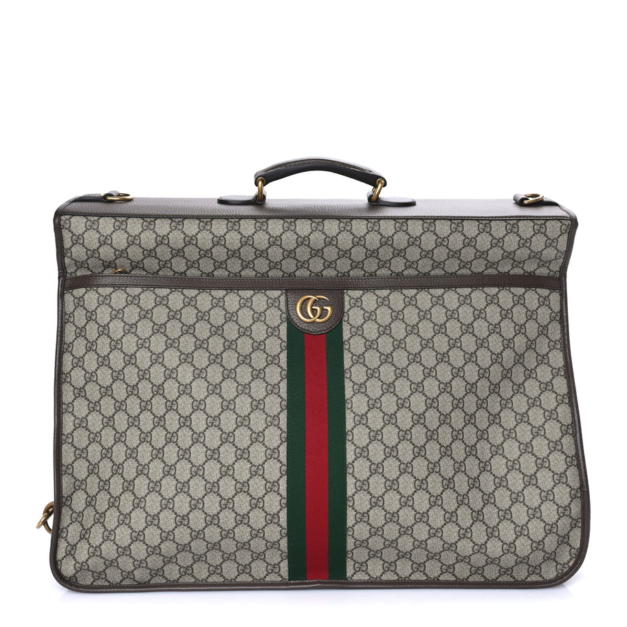 Gucci GG Supreme Monogram Textured Dollar Calfskin Web Ophidia Savoy Garment Bag Beige Ebony New Acero Image 1